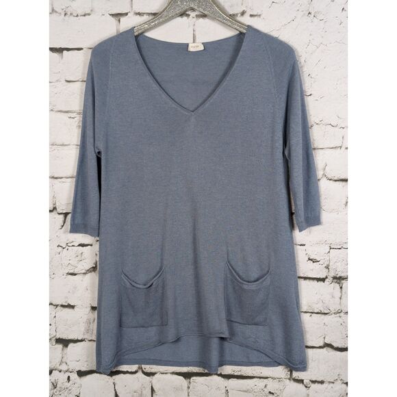POETRY Blue Silk Cashmere Knit Top Tunic Pockets Soft Comfort Size 6 - Picture 2 of 6